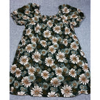 Second Half Supply Co, LLC green floral linen blend peasant dress with smocked neckline and short puff sleeves