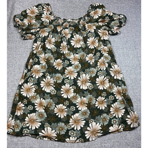 Wonderly Dress Womens XL Green Floral Linen Lyocell Smocked Peasant Boho