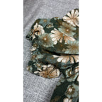 Second Half Supply Co, LLC green floral linen blend peasant dress sleeve with smocked cuff detail
