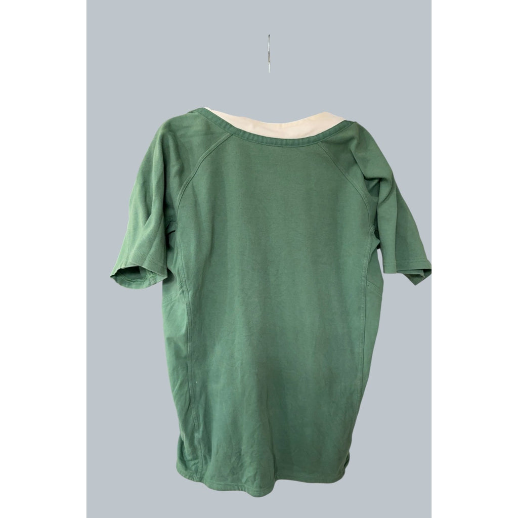 Back view of a green and cream Second Half Supply Co, LLC Puma Ireland 2010 commemorative cotton rugby shirt.