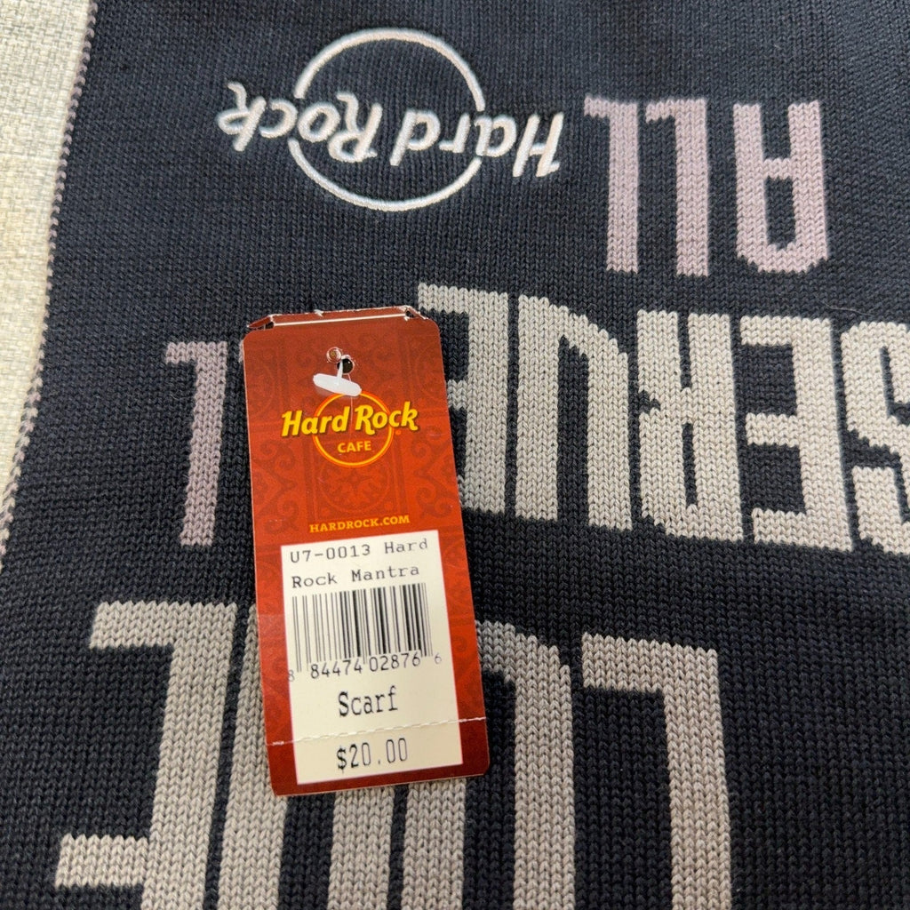 Second Half Supply Co, LLC Hard Rock Cafe knit scarf in black with gray Love Serve All text and retail tag attached