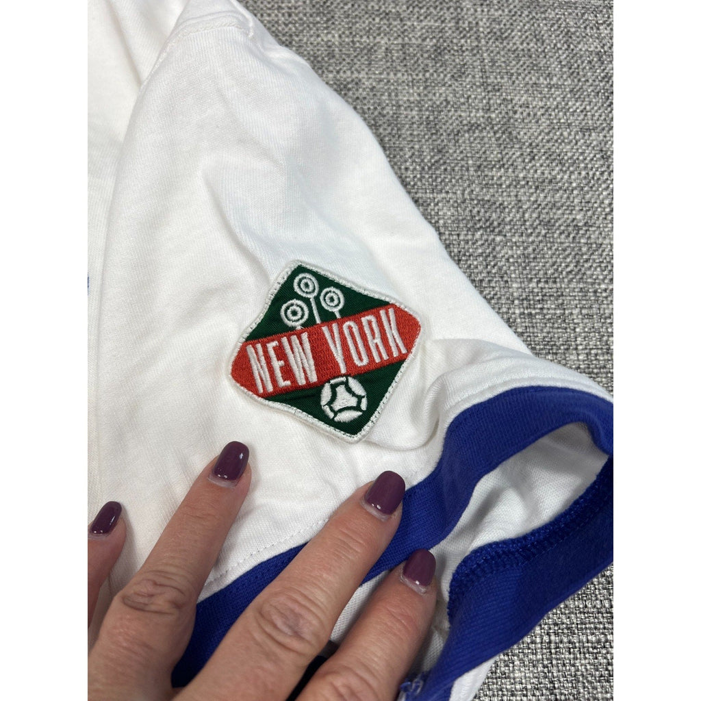 Second Half Supply Co, LLC Harry Potter Quidditch Supplies ringer tee sleeve with New York embroidered patch