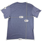 Second Half Supply Co, LLC heather navy blue short sleeve crew neck t-shirt with measurement overlays