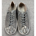 Second Half Supply Co, LLC Hey Dude Karina gray slip-on sneakers with snakeskin print and metallic silver accents.