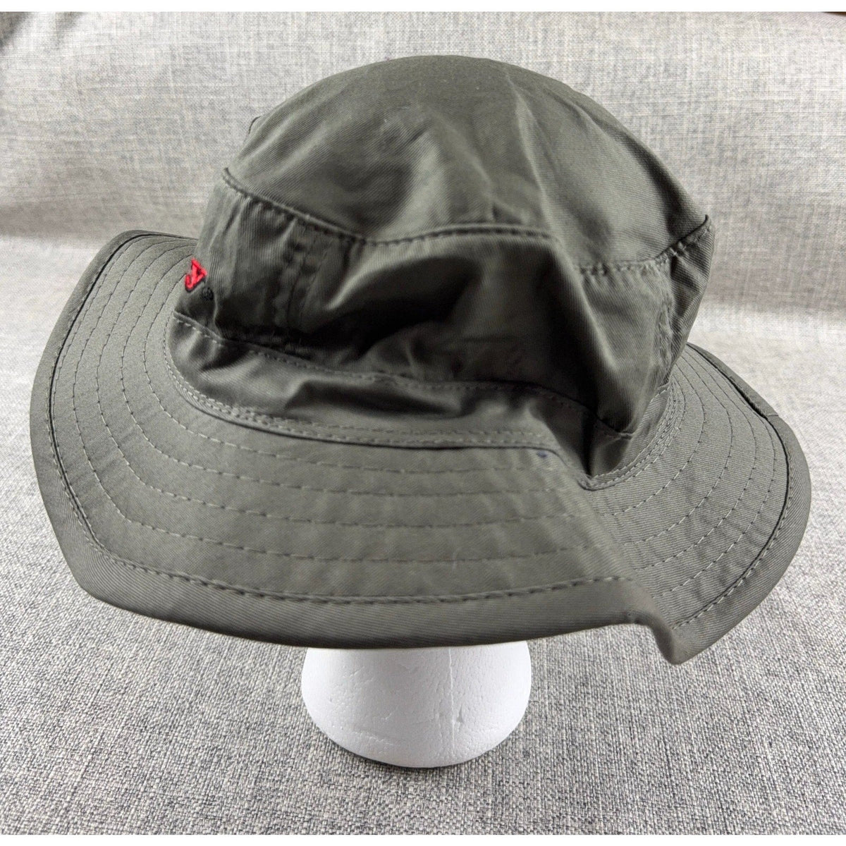 Second Half Supply Co, LLC dark olive gray Hornady boonie bucket hat with red embroidered logo and wide stitched brim