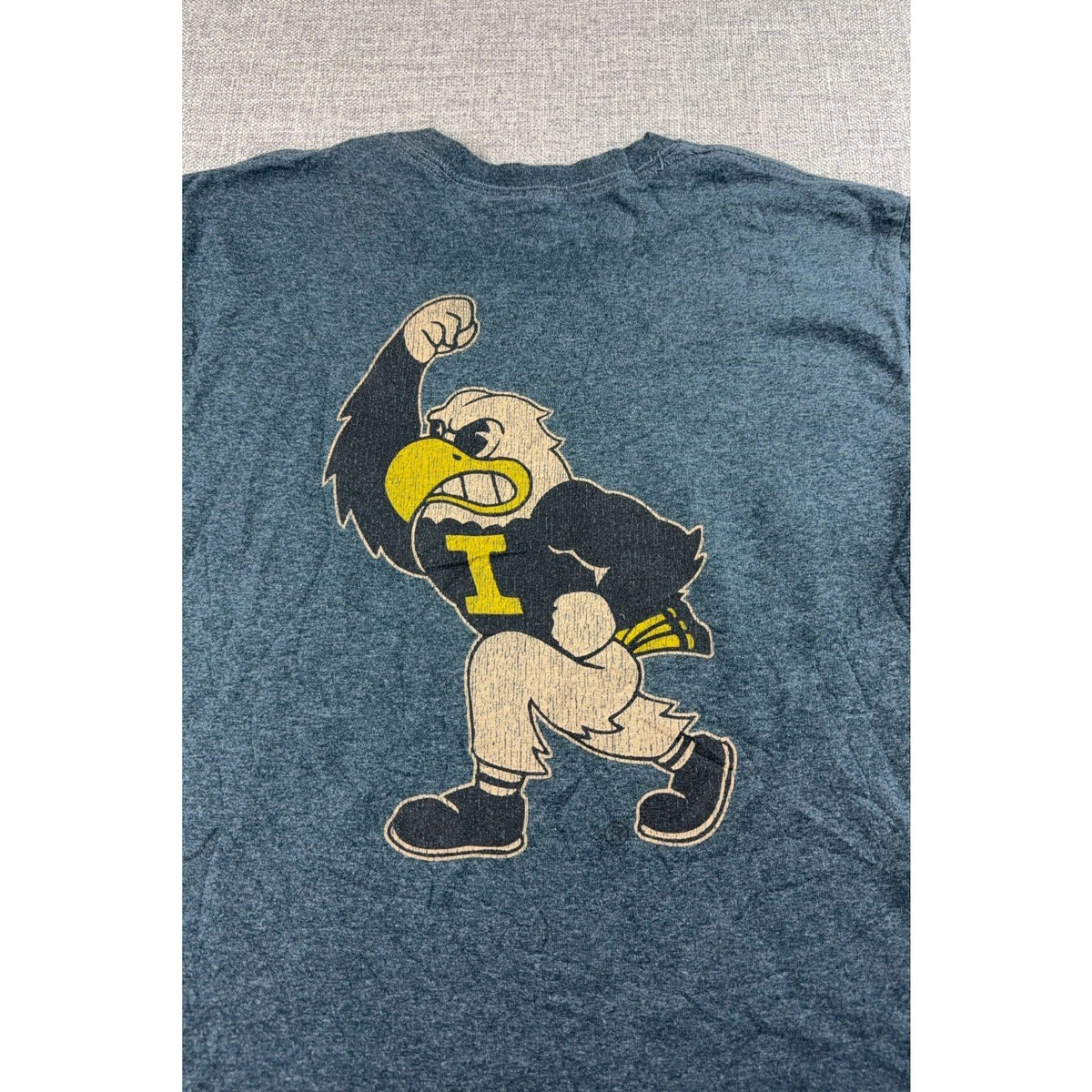 Second Half Supply Co, LLC heather charcoal gray Iowa Hawkeyes T-shirt with distressed Herky the Hawk back graphic