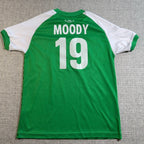 Second Half Supply Co, LLC youth Ireland soccer fan jersey in green and white with Moody 19 printed on the back
