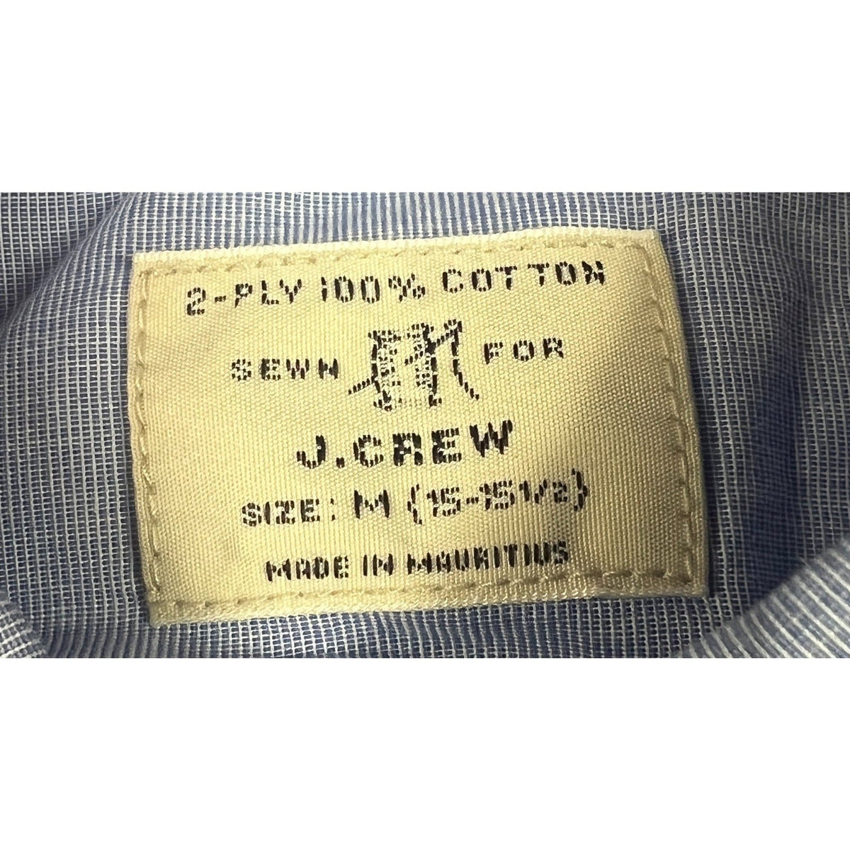 Second Half Supply Co, LLC vintage J.Crew 2-ply 100% cotton shirt label made in Mauritius