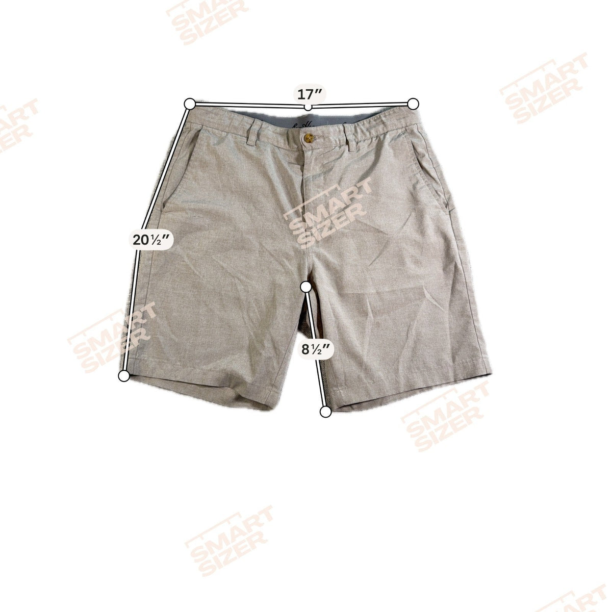 Second Half Supply Co, LLC khaki performance stretch golf shorts with flat front and measurement overlays