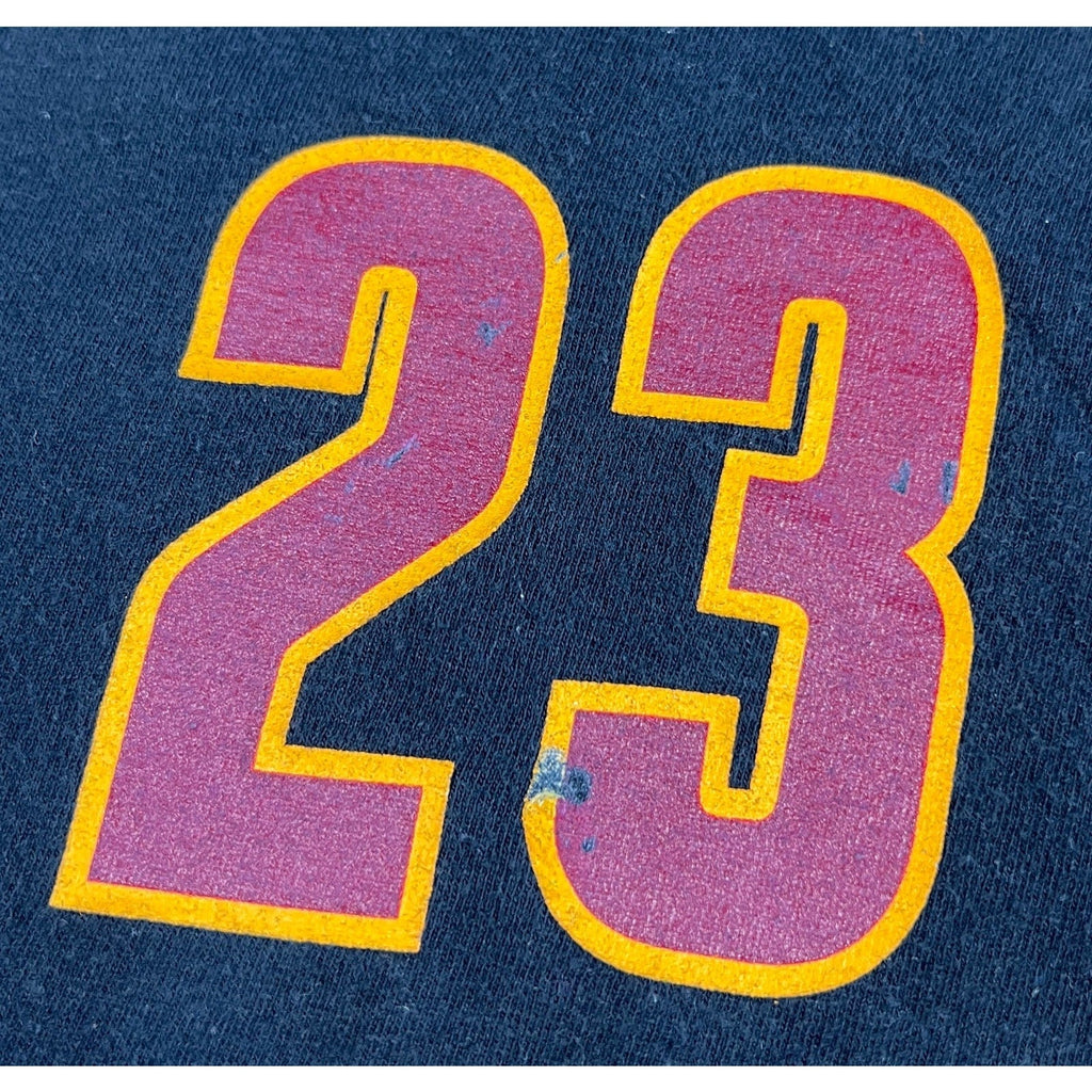 Second Half Supply Co, LLC LeBron James number 23 graphic on a black cotton Cleveland Cavaliers basketball t-shirt