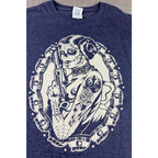 Second Half Supply Co, LLC heather navy graphic tee with Princess Leia sugar skull and R2-D2 droid tattoo art design