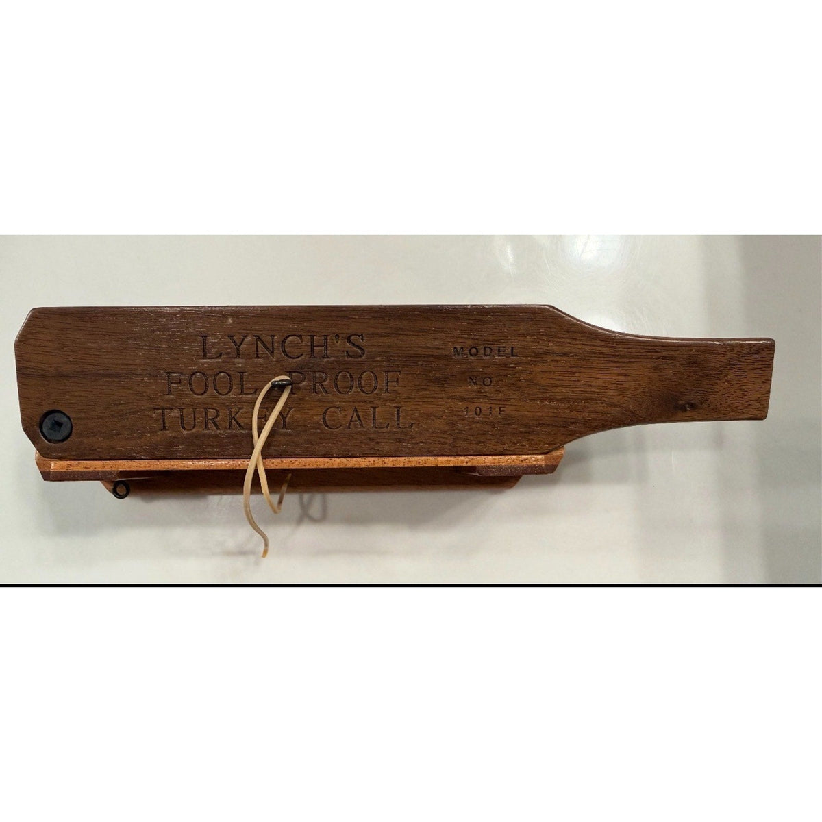 Second Half Supply Co, LLC vintage Lynch Fool Proof Model 101F wooden box turkey call with engraved branding