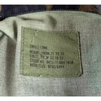 Second Half Supply Co, LLC vintage USGI M81 woodland camo BDU coat size label showing small-long specifications