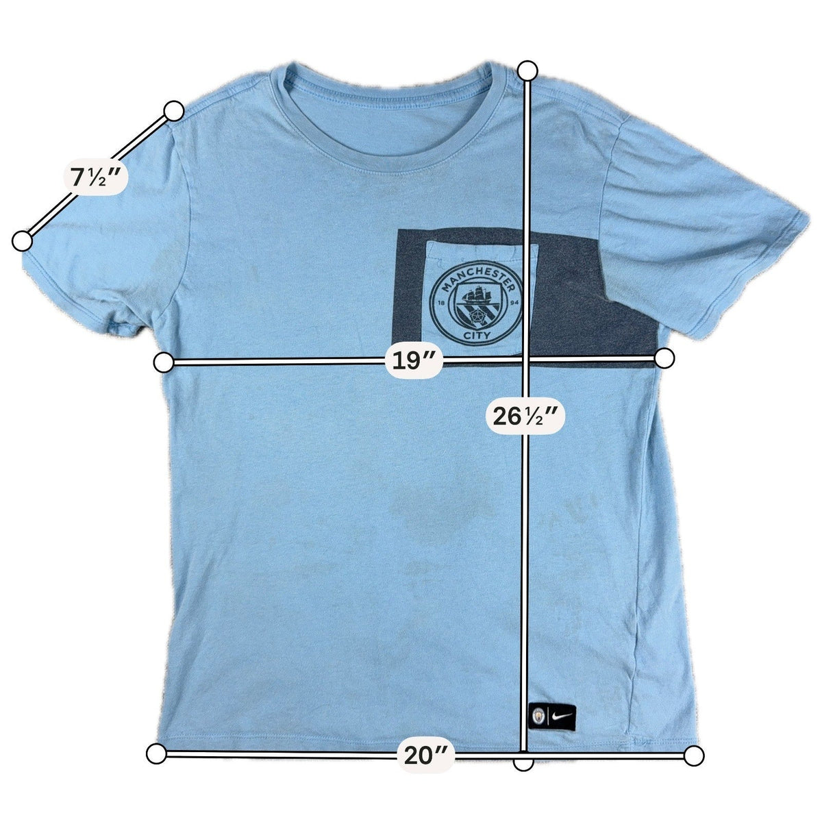 Second Half Supply Co, LLC light blue Manchester City Nike cotton t-shirt with chest pocket and club crest graphic