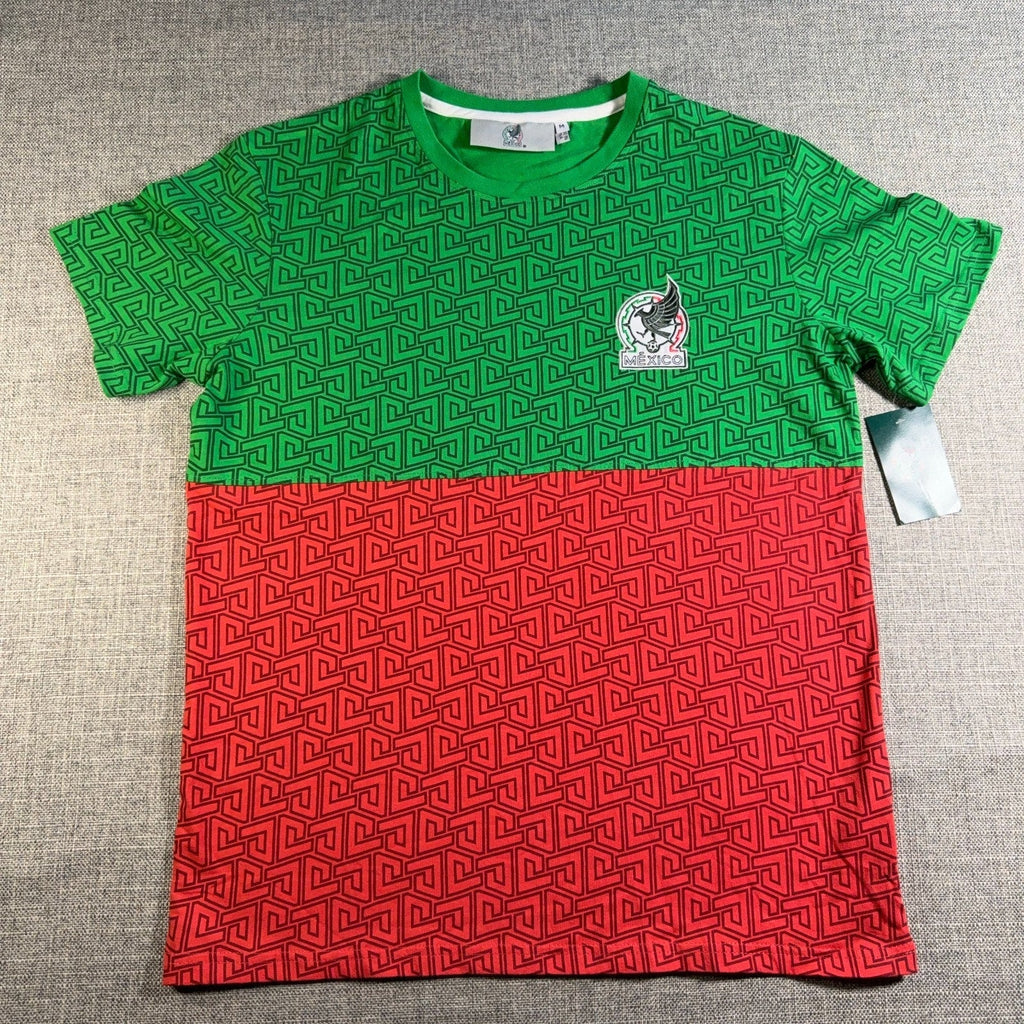 Second Half Supply Co, LLC Mexico National Team soccer shirt in green and red with geometric pattern and team crest