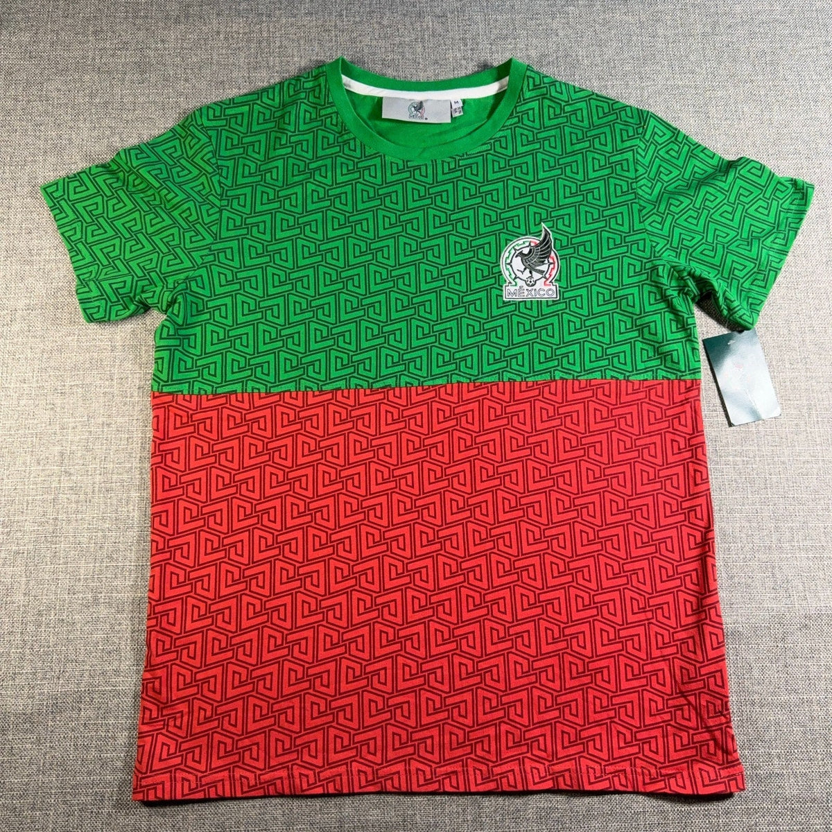Second Half Supply Co, LLC Mexico National Team soccer shirt in green and red with geometric pattern and team crest