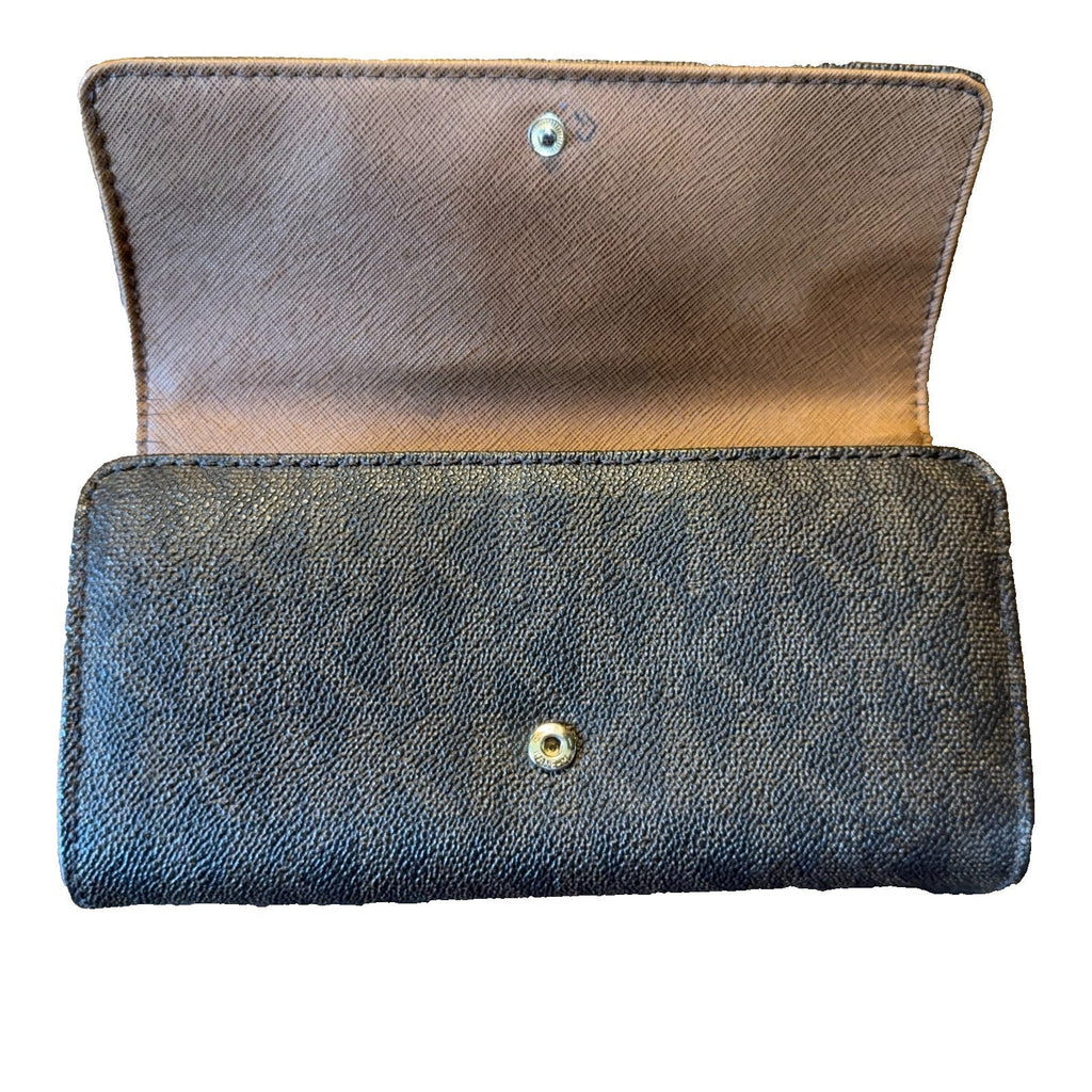 Second Half Supply Co, LLC preowned brown Michael Kors bifold wallet with snap closure and signature MK logo print