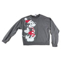 Second Half Supply Co, LLC heather gray Mickey Mouse Christmas sweatshirt with Santa hat and striped scarf graphic