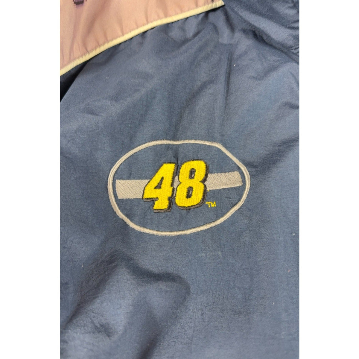 Second Half Supply Co, LLC vintage blue Chase Authentics NASCAR racing jacket featuring embroidered number 48 emblem