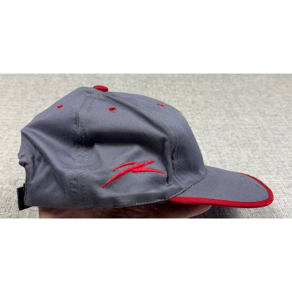 Second Half Supply Co, LLC gray and red Club Necaxa Atletica soccer cap with side embroidered logo and red brim trim