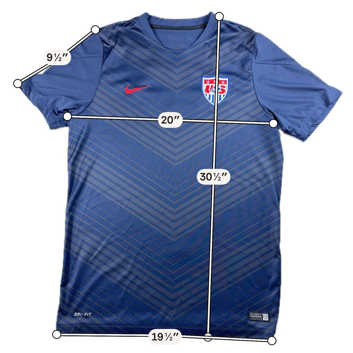 Second Half Supply Co, LLC Nike USMNT 2014 World Cup navy blue Dri-FIT soccer training jersey with chevron pattern.