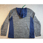 Second Half Supply Co, LLC Notre Dame Fighting Irish colorblock pullover hoodie in heather gray and navy with green cord