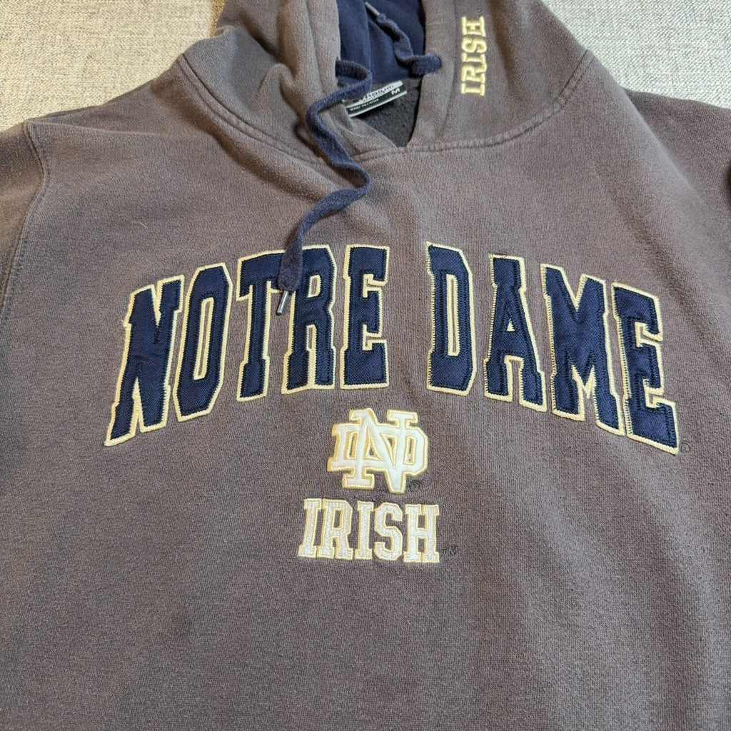 Second Half Supply Co, LLC charcoal gray Notre Dame Fighting Irish pullover hoodie with embroidered collegiate logos