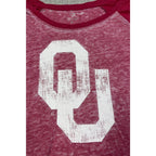 Second Half Supply Co, LLC crimson Oklahoma Sooners long sleeve shirt with a white distressed OU logo and burnout fabric