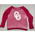 Second Half Supply Co, LLC crimson Oklahoma Sooners long-sleeve burnout raglan shirt with white OU logo