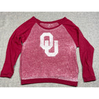 Second Half Supply Co, LLC crimson Oklahoma Sooners long-sleeve burnout raglan shirt with white OU logo