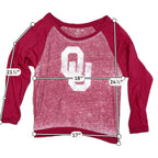 Second Half Supply Co, LLC crimson Oklahoma Sooners long sleeve burnout raglan shirt with OU logo graphic