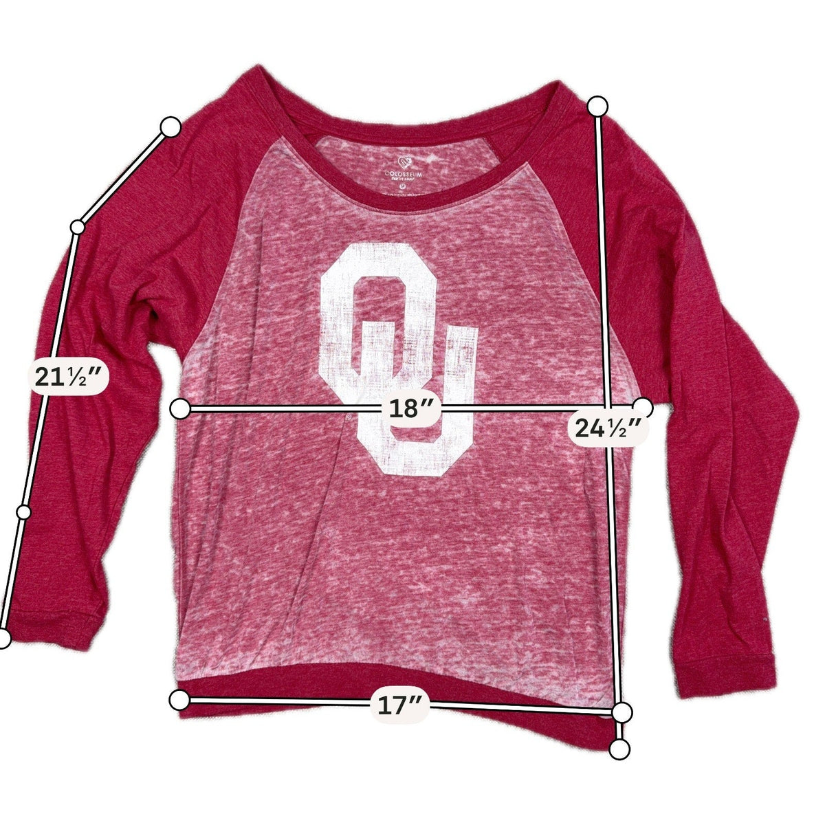 Second Half Supply Co, LLC crimson Oklahoma Sooners long sleeve burnout raglan shirt with OU logo graphic