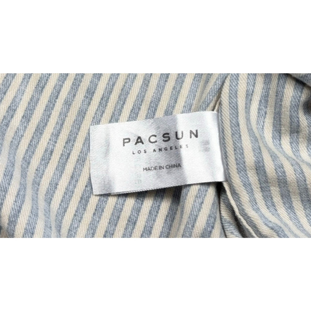 Second Half Supply Co, LLC PacSun blue and cream striped rayon blend shirt brand label tag