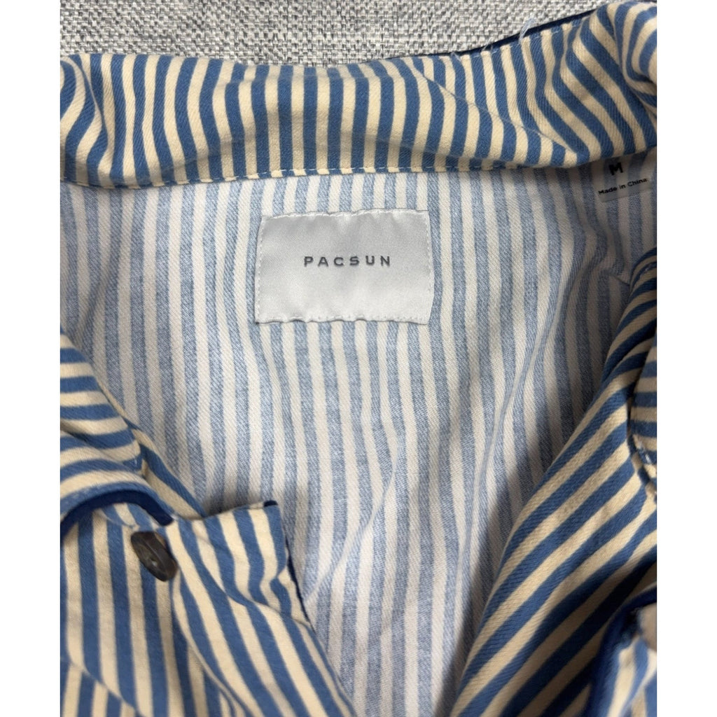 Second Half Supply Co, LLC PacSun blue and cream vertical striped short sleeve shirt with collar detail