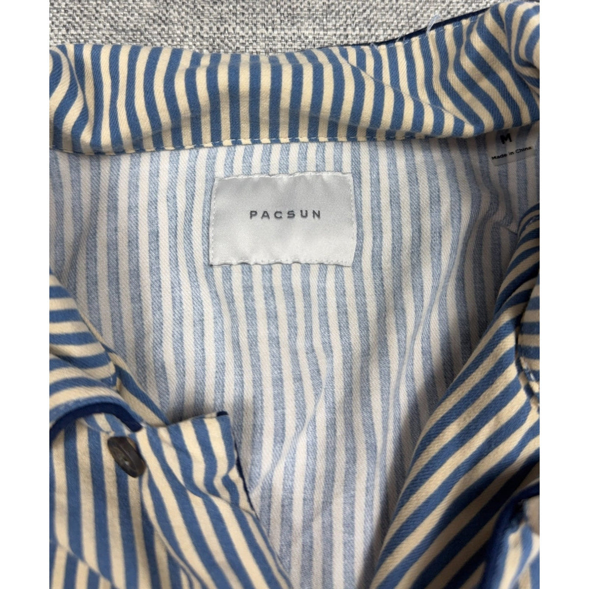 Second Half Supply Co, LLC PacSun blue and cream vertical striped short sleeve shirt with collar detail