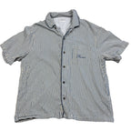 Second Half Supply Co, LLC PacSun blue and cream vertical striped short sleeve button-up shirt with chest embroidery
