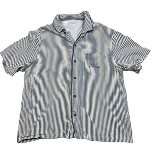 PacSun Shirt Mens Medium Blue Cream Striped Rayon Blend Short Sleeve Button Up