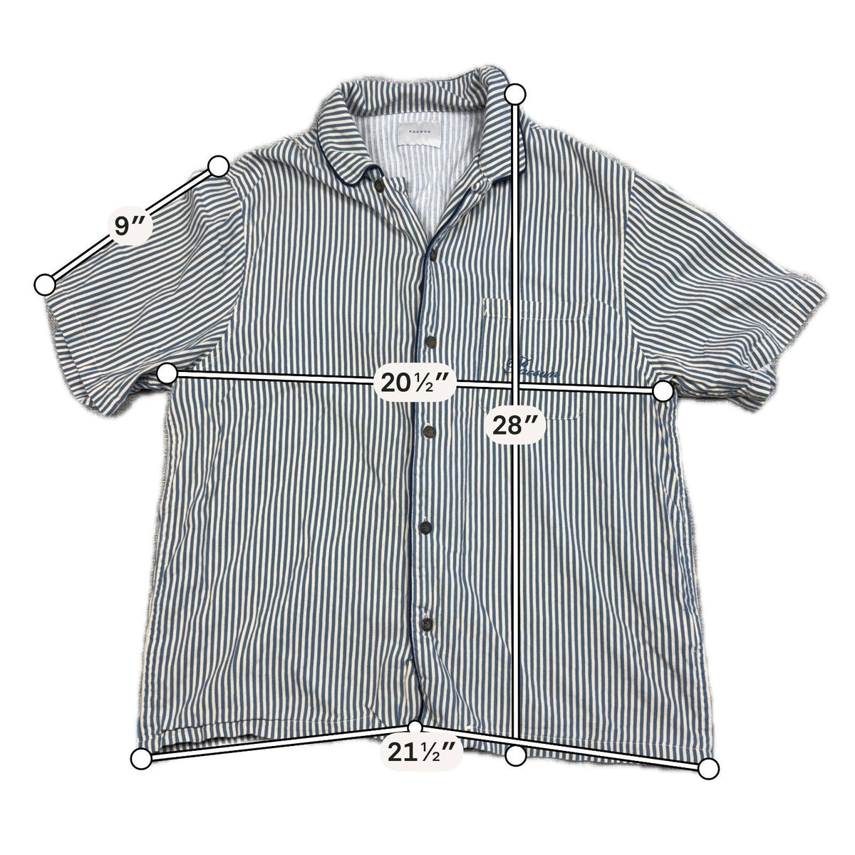 Second Half Supply Co, LLC PacSun blue and cream striped short sleeve button-up shirt with embroidered chest pocket