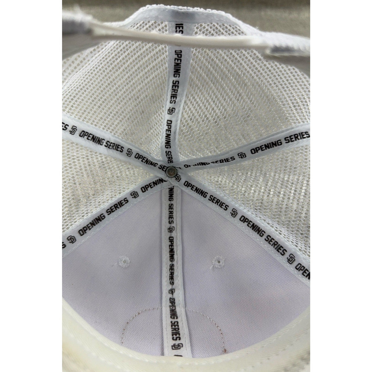 Second Half Supply Co, LLC San Diego Padres 2025 Opening Series hat interior showing branded white taping and mesh