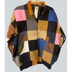 Second Half Supply Co, LLC reworked Carhartt jacket featuring a multicolor patchwork design with a corduroy collar.