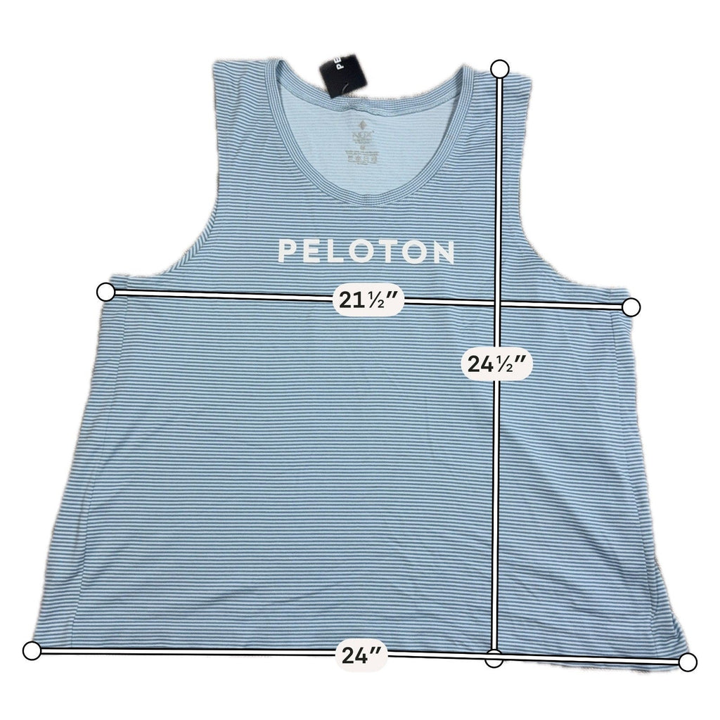 Second Half Supply Co, LLC NUX x Peloton blue and white microstripe muscle tank top with Peloton logo