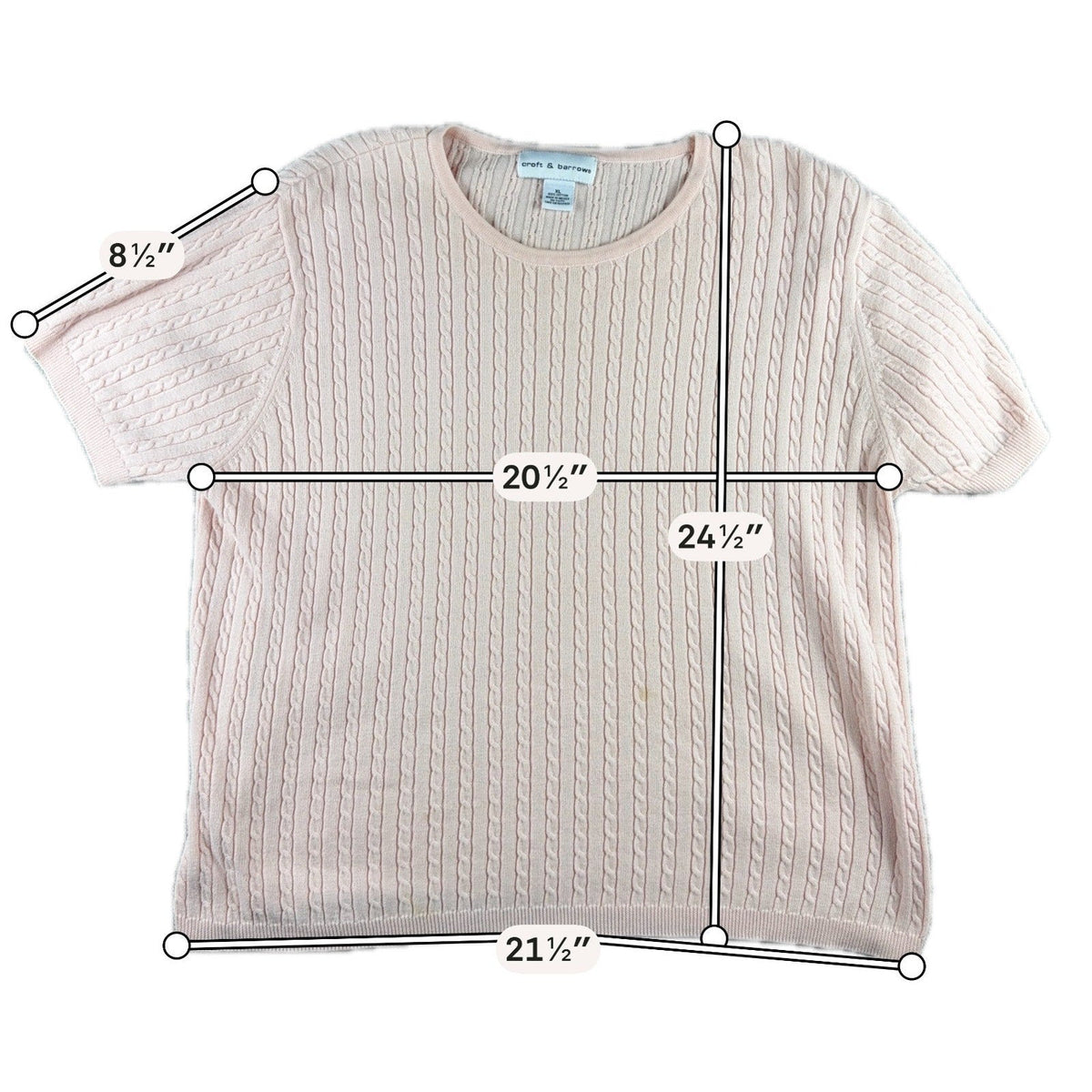 Second Half Supply Co, LLC pink Croft & Barrow cable knit short sleeve cotton sweater with crew neck and ribbed trim