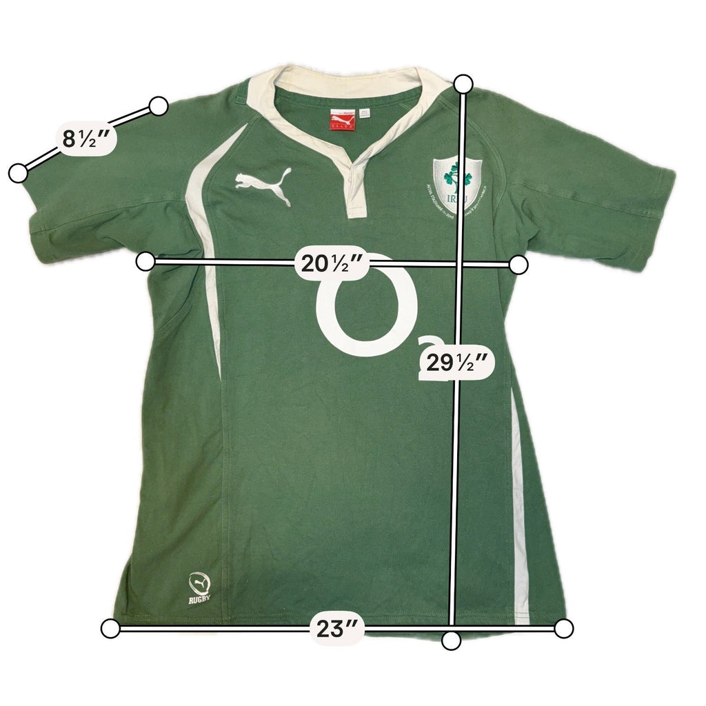 Second Half Supply Co, LLC green and cream Puma Ireland 2010 commemorative rugby shirt with O2 sponsor logo