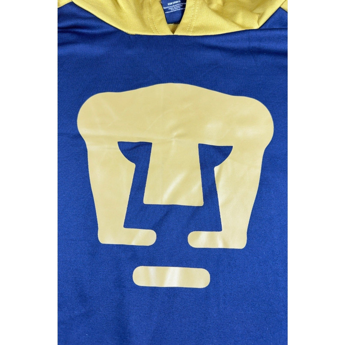 Second Half Supply Co, LLC Pumas UNAM navy blue and gold soccer pullover hoodie with large front crest graphic
