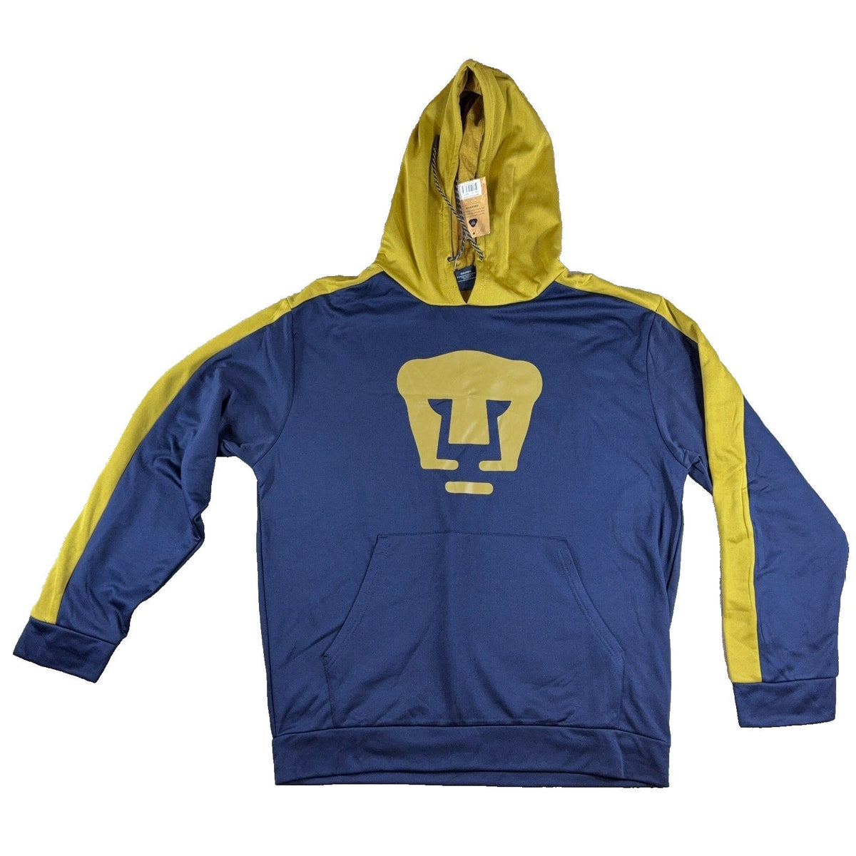 Second Half Supply Co, LLC Pumas UNAM navy blue and gold soccer pullover hoodie with front crest and kangaroo pocket
