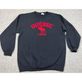 Second Half Supply Co, LLC black crewneck sweatshirt featuring red Quebec Canada moose appliqué lettering