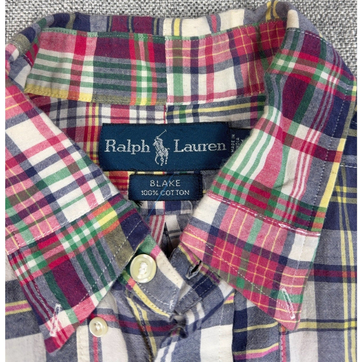Second Half Supply Co, LLC vintage Ralph Lauren Blake patchwork madras plaid cotton shirt with button-down collar