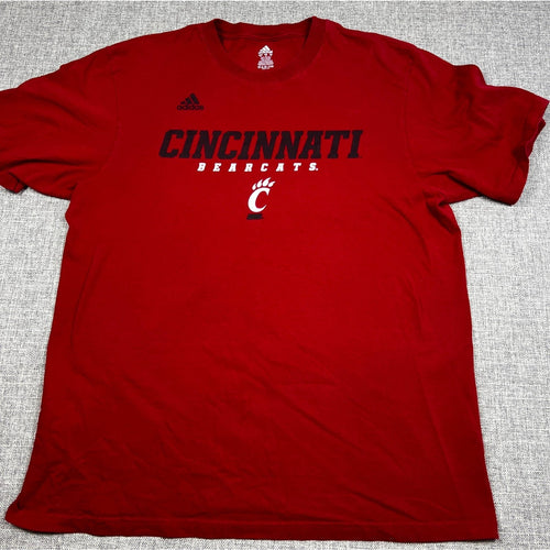 Second Half Supply Co, LLC red Adidas Cincinnati Bearcats cotton graphic crew neck t-shirt with black and white logo