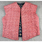 Second Half Supply Co, LLC reversible patchwork rag quilt vest with pink floral fabric and denim interior