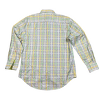 Second Half Supply Co, LLC men's Robert Graham long sleeve button-up shirt in a green, yellow, and gray plaid pattern.